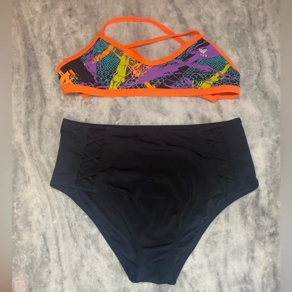 Multi Color Bikini Top and Black Bottom 2 piece SKU200 - Picture 1 of 10